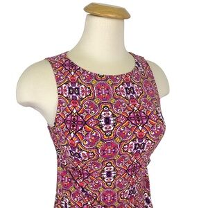 Lands End Tankini Swim Top Size 2 Pink Orange Black Geos Print Padded Bra